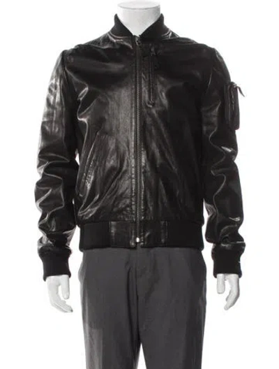 Pre-owned Philipp Plein Leather Bomber Jacket In Black