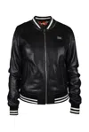 Philipp Plein Leather Bomber Jacket With Heart In Black