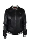 Philipp Plein Leather Bomber Jacket With Heart In Black