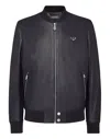 Philipp Plein Leather Bomber Jacket In Blue