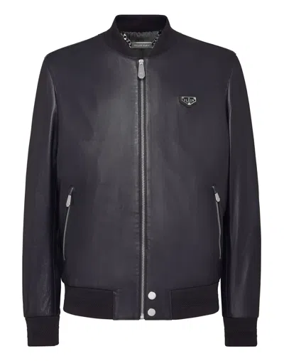 PHILIPP PLEIN LEATHER BOMBER LS ICONIC PLEIN