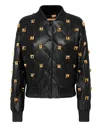 Philipp Plein Leather Bomber Matelassè Studs In Black