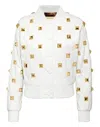 Philipp Plein Leather Bomber Matelassè Studs In White