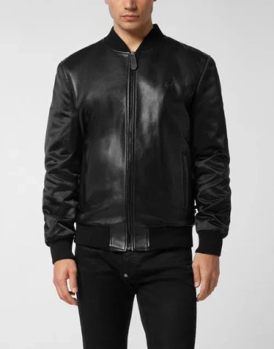 Philipp Plein Leather Bomber Men In Black