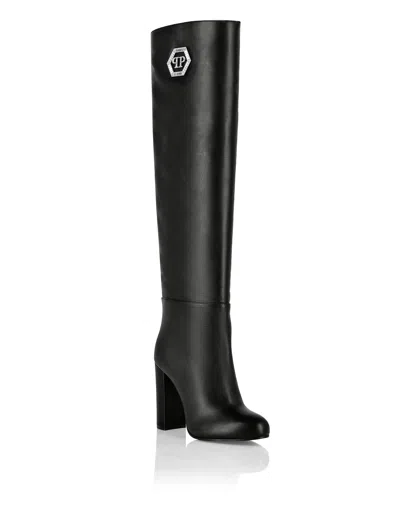 Philipp Plein Leather Boots High Heels In Black