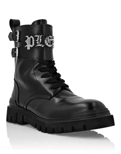 Philipp Plein Gothic Plein Leather Ankle Boots In Black