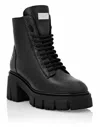 Philipp Plein Shearling Lined Lace-up Leather Ankle Boots In Black