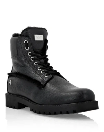 Philipp Plein Leather Boots With Shearling Inside The Hunter Unisex In Black