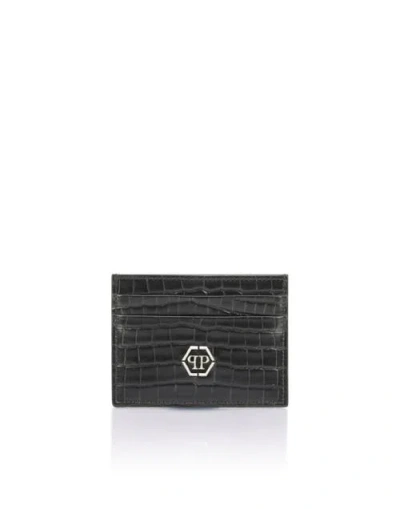 Philipp Plein Leather Card Holder Cocco Men In Black