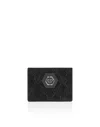 Philipp Plein Leather Cardholder Monogram Strass In Black