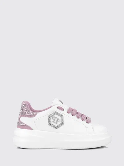 Philipp Plein Leather Chunky Sneakers With Hexagon Logo And Rhinestones In White