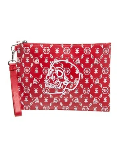 Pre-owned Philipp Plein Leather Clutch In Red