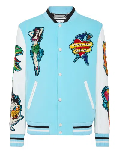 PHILIPP PLEIN LEATHER COLLEGE BOMBER HAWAII