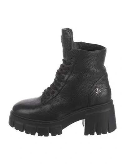 Pre-owned Philipp Plein Leather Combat Boots In Black