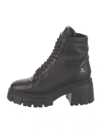 Pre-owned Philipp Plein Leather Combat Boots In Gray