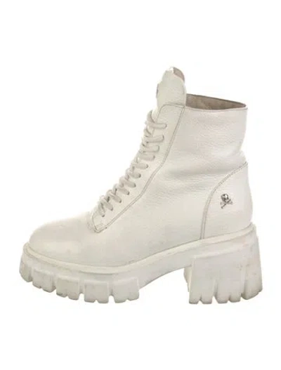 Pre-owned Philipp Plein Leather Combat Boots In White