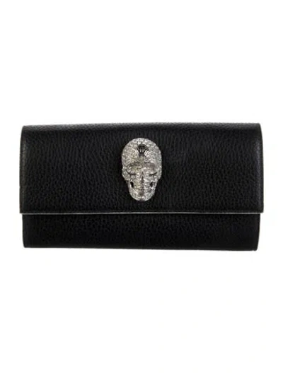 Pre-owned Philipp Plein Leather Continental Wallet In Black