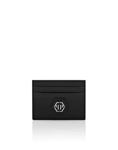 Philipp Plein Leather Credit Cards Holder Hexagon In Black