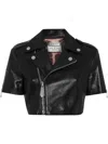Philipp Plein Leather Cropped Biker Short Sleeve Jacket In Black
