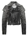 Philipp Plein Leather Cropped Biker Jacket Ls Strass