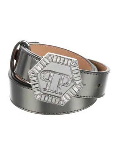Pre-owned Philipp Plein Leather Crystal Embellishments Belt
