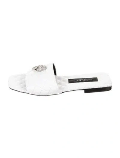 Pre-owned Philipp Plein Leather Crystal Embellishments Slides In White