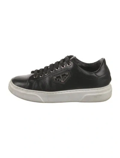 Pre-owned Philipp Plein Leather Crystal Embellishments Sneakers In Black