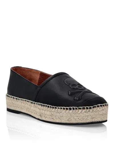 Philipp Plein Leather Espadrillas In Black