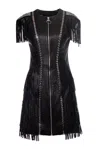 Philipp Plein Leather Fringe Dress In Black