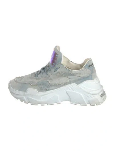 Pre-owned Philipp Plein Leather Glitter Accents Athletic Sneakers In Blue