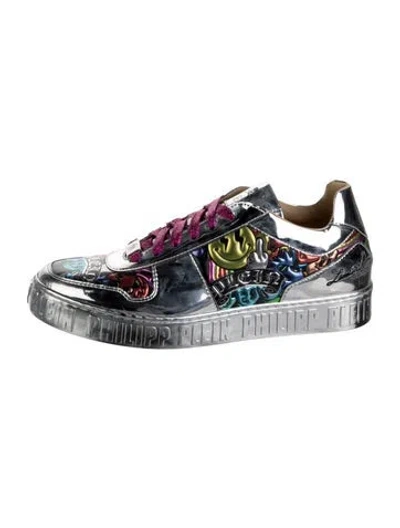 Pre-owned Philipp Plein Leather Graphic Print Chunky Sneakers
