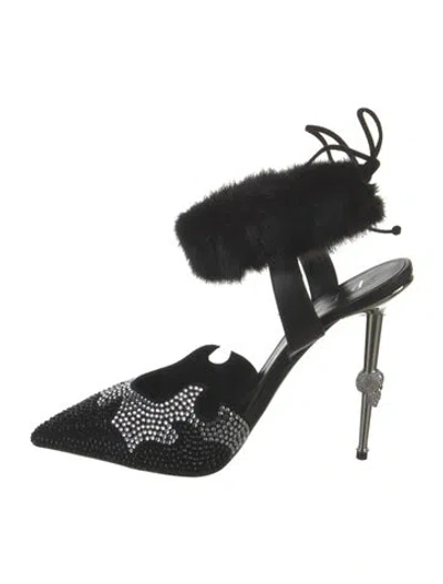 Pre-owned Philipp Plein Leather Graphic Print Pumps W/ Tags In Black