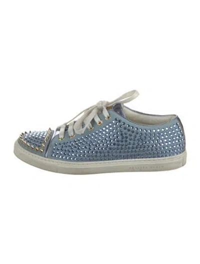 Pre-owned Philipp Plein Leather Graphic Print Sneakers In Blue