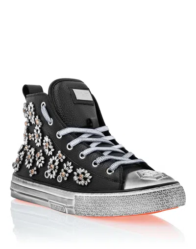 PHILIPP PLEIN LEATHER HI-TOP SNEAKERS CRYSTAL MEGASTAR