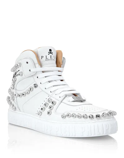 Philipp Plein Leather Hi-top Sneakers Crystal In White