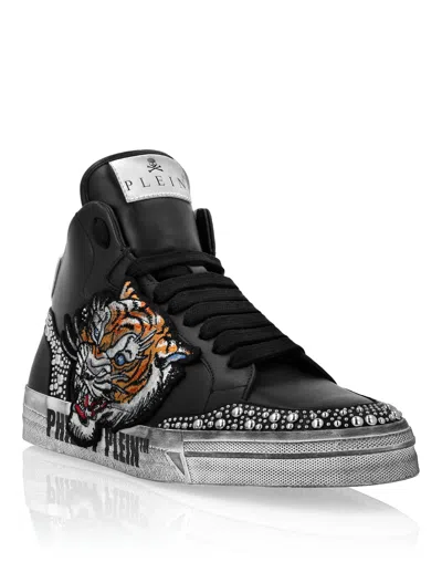 Philipp Plein Leather Hi-top Sneakers Retrokickz Tiger In Black