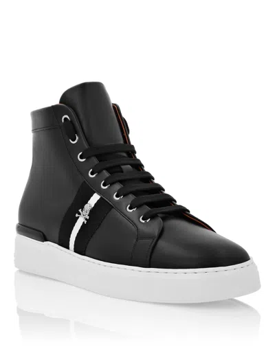 Philipp Plein Leather Hi-top Sneakers Stripes Stripes In Black