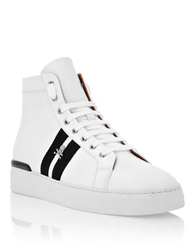 Philipp Plein Leather Hi-top Sneakers Stripes Stripes In White