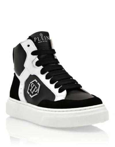 Philipp Plein Kids'  Leather Hi-top Sneakers Hexagon Boy In Black