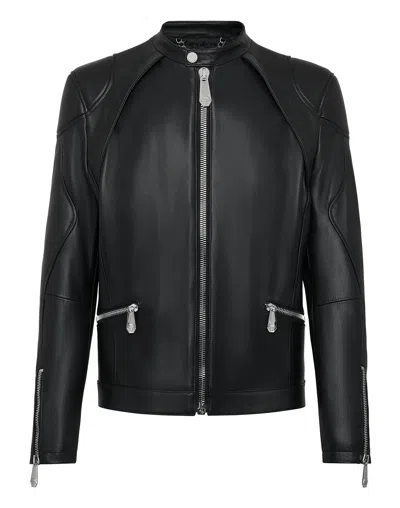 Philipp Plein Leather Jacket In Black