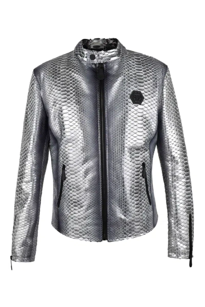 Philipp Plein Leather Jacket In Gray