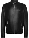 Philipp Plein Black Basic Leather Moto Jacket In Black  
