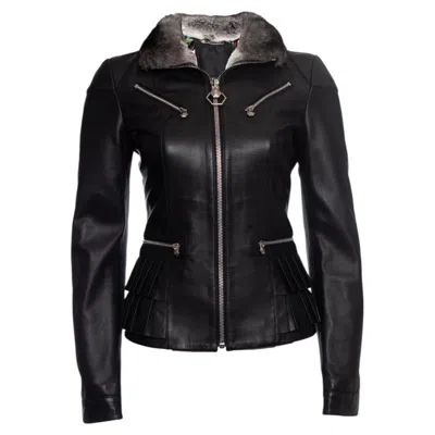Pre-owned Philipp Plein , Leather Jacket With Crystal Skull In Black