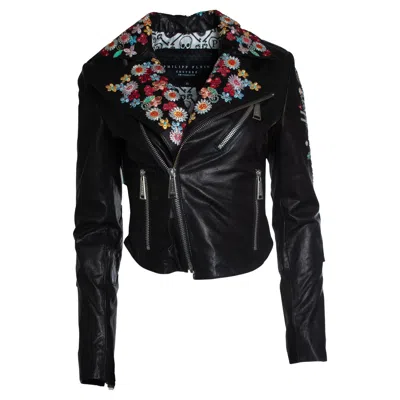 Pre-owned Philipp Plein , Leather Jacket With Embroidery In Black