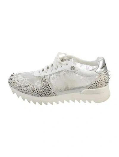 Pre-owned Philipp Plein Leather Lace Pattern Chunky Sneakers In White