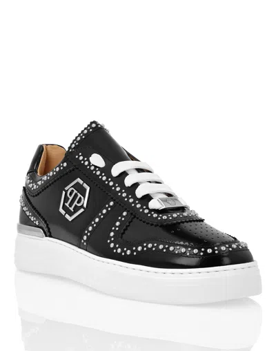 Philipp Plein Leather Lo- Top Sneakers In Black