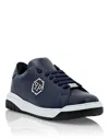 Philipp Plein Leather Lo-top Sneakers Skull & Bones In Blue