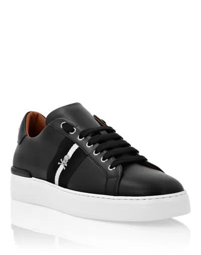 Philipp Plein Leather Lo-top Sneakers Stripes In Black