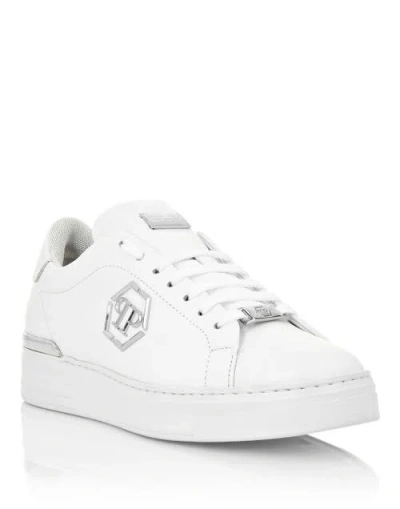 Philipp Plein Leather Lo-top Sneaker Hexagon Unisex In White
