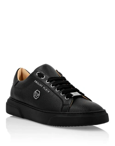 Philipp Plein Leather Lo-top Sneakers Hexagon Comfort Unisex In Black